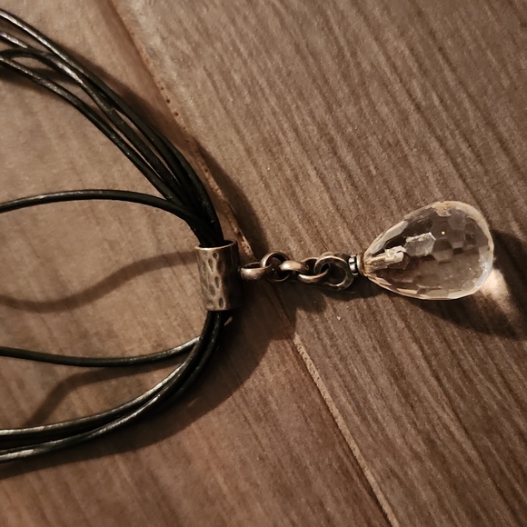 Silpada Black Leather Cord Sterling Silver Rock Crystal Pendant Necklace - Picture 2 of 2